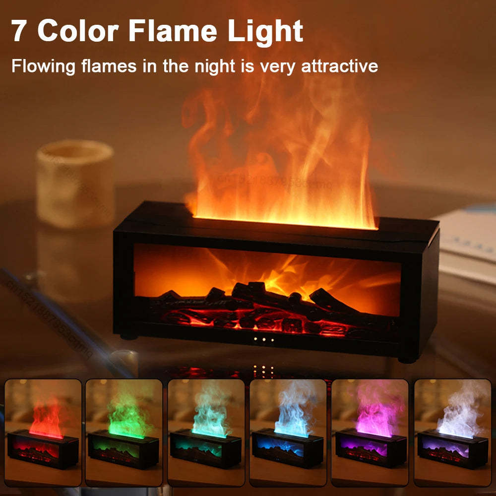 3D Flame Aromatherapy Diffuser – Ultrasonic Essential Oil Humidifier with Colorful LED Mist & Fireplace Effect
