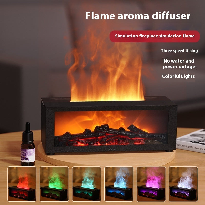 3D Flame Aromatherapy Diffuser – Ultrasonic Essential Oil Humidifier with Colorful LED Mist & Fireplace Effect