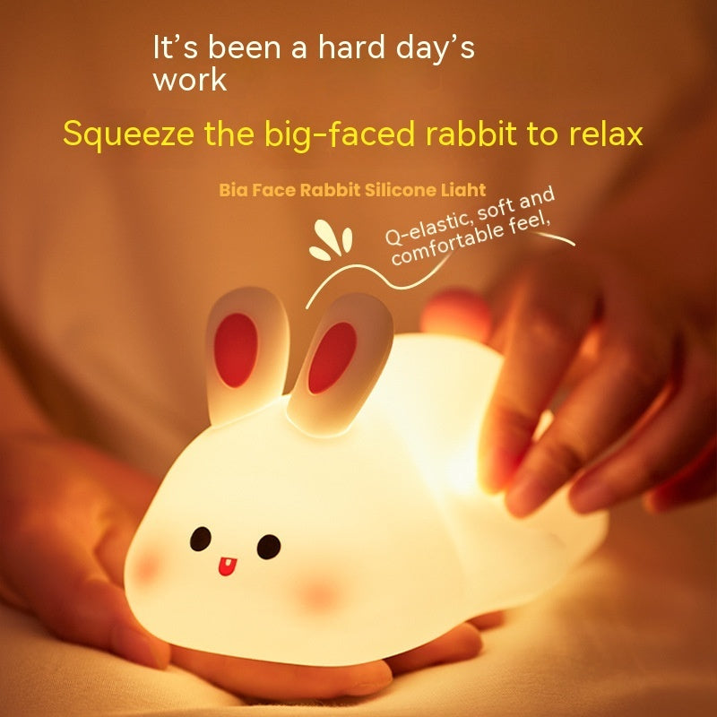 Big Face Bunny Night Light – Rechargeable Silicone LED Lamp with Touch Control