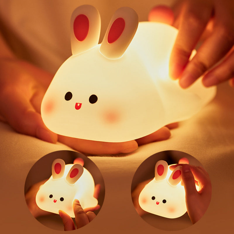Big Face Bunny Night Light – Rechargeable Silicone LED Lamp with Touch Control
