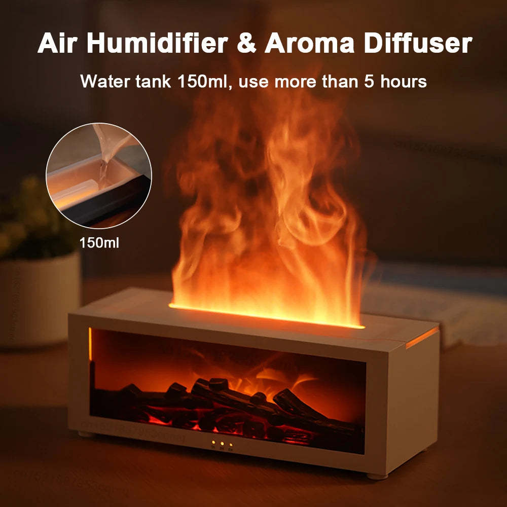 3D Flame Aromatherapy Diffuser – Ultrasonic Essential Oil Humidifier with Colorful LED Mist & Fireplace Effect