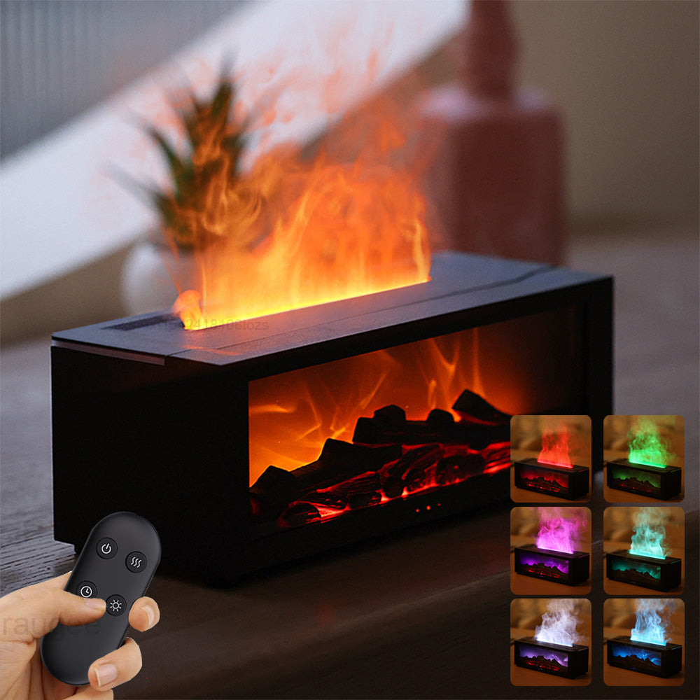 3D Flame Aromatherapy Diffuser – Ultrasonic Essential Oil Humidifier with Colorful LED Mist & Fireplace Effect