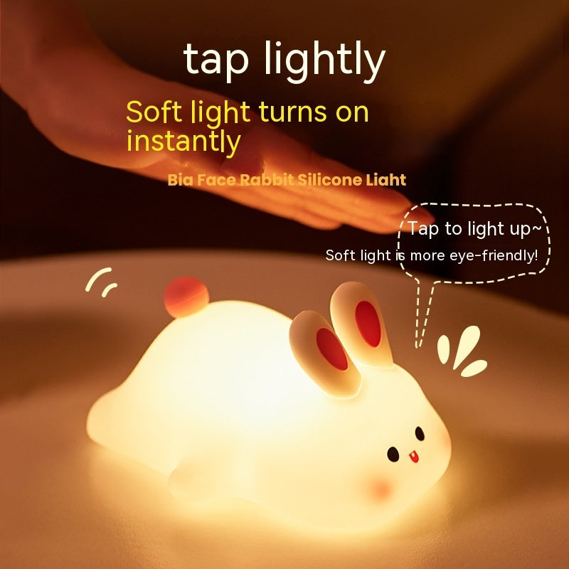 Big Face Bunny Night Light – Rechargeable Silicone LED Lamp with Touch Control