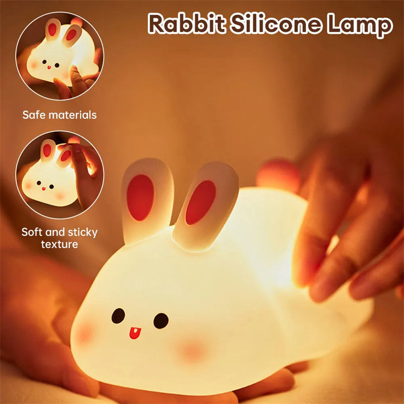 Big Face Bunny Night Light – Rechargeable Silicone LED Lamp with Touch Control
