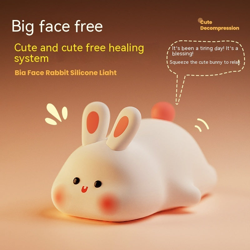 Big Face Bunny Night Light – Rechargeable Silicone LED Lamp with Touch Control